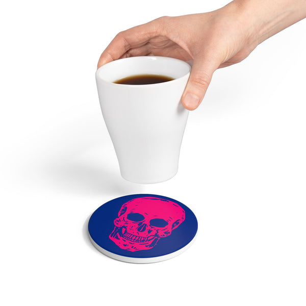 Edgy  Neon Pink Skull Ceramic Coaster - Colorful Household Decor