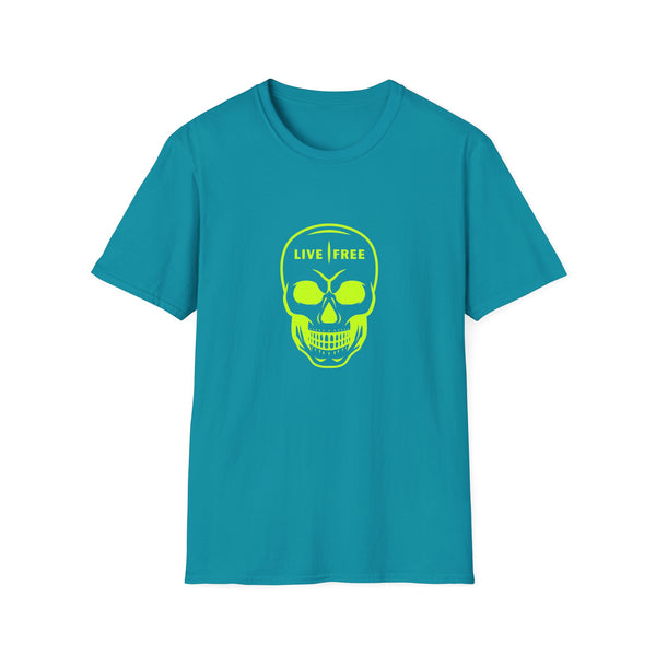 Neon Green Live Free Skull Unisex Softstyle T-Shirt - Edgy Graphic Tee