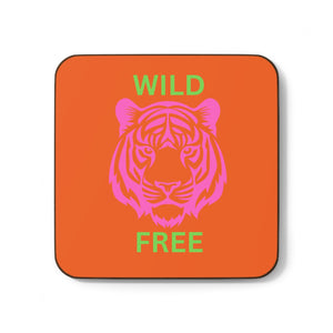 Wild Free Tiger Coaster with vibrant tiger design on hardboard for stylish drinkware.