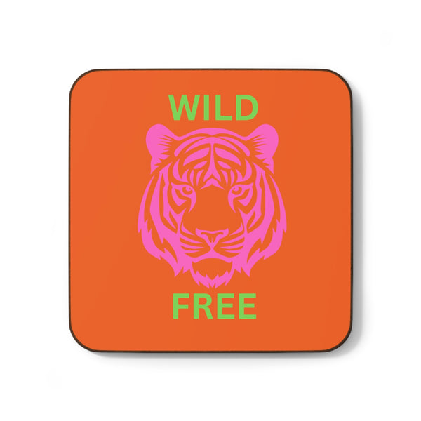 Wild Free Tiger Coaster with vibrant tiger design on hardboard for stylish drinkware.