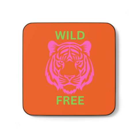Wild Free Tiger Coaster with vibrant tiger design on hardboard for stylish drinkware.