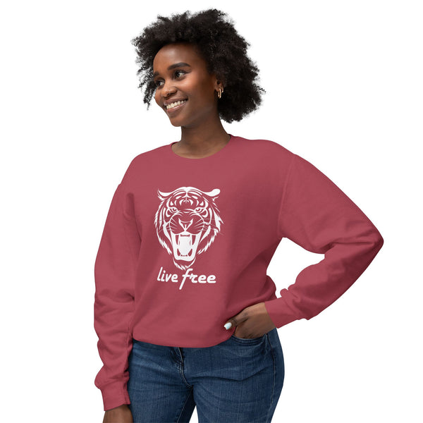 Unisex Lightweight Crewneck Sweatshirt - 'Live Free' Tiger Design