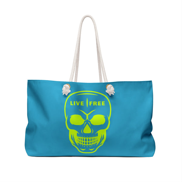 Live Free Neon Green Skull Weekender Bag - Stylish Travel Tote for Adventurers