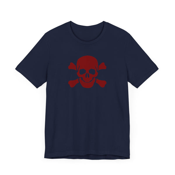 BURGUNDY Fugitive Skull and Crossbones Graphic Tee - Unisex Jersey Short Sleeve T-Shirt