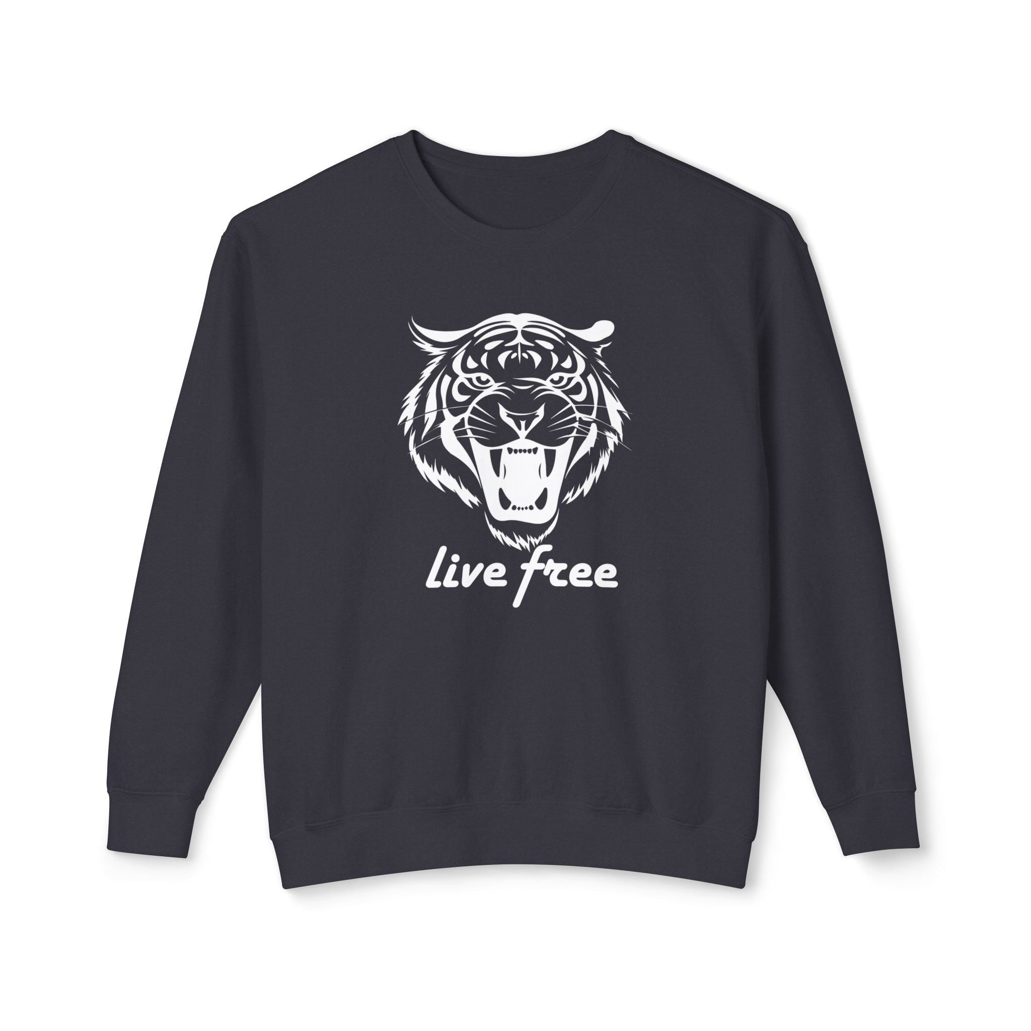 Unisex Lightweight Crewneck Sweatshirt - 'Live Free' Tiger Design