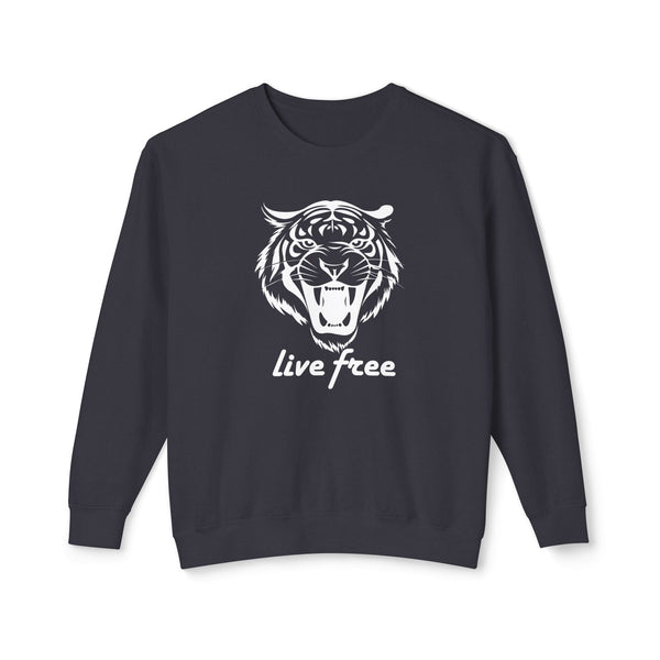 Unisex Lightweight Crewneck Sweatshirt - 'Live Free' Tiger Design