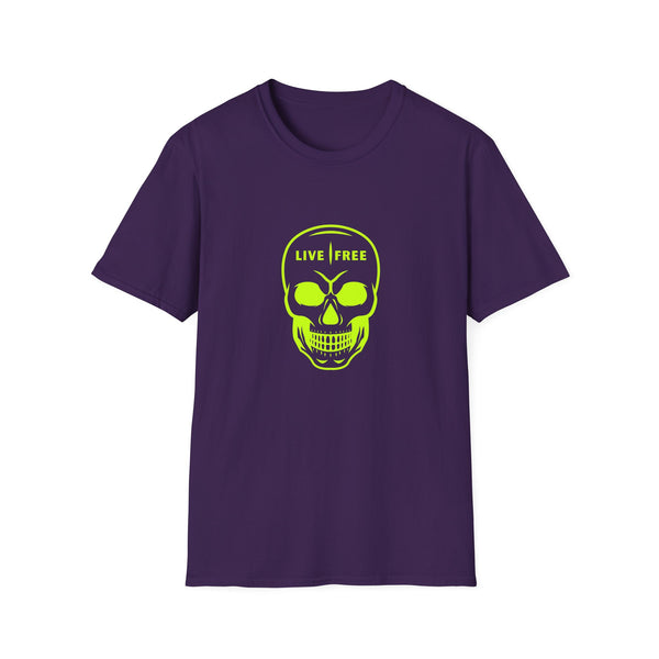 Neon Green Live Free Skull Unisex Softstyle T-Shirt - Edgy Graphic Tee