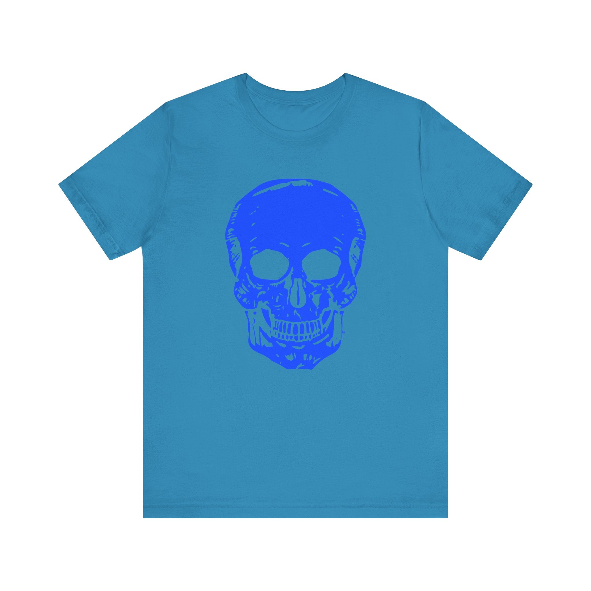 Neon Blue Skull Graphic Tee - Fugitive Statement T-shirt for Bold Style