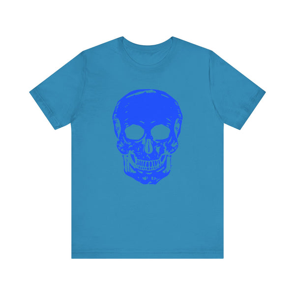 Neon Blue Skull Graphic Tee - Fugitive Statement T-shirt for Bold Style