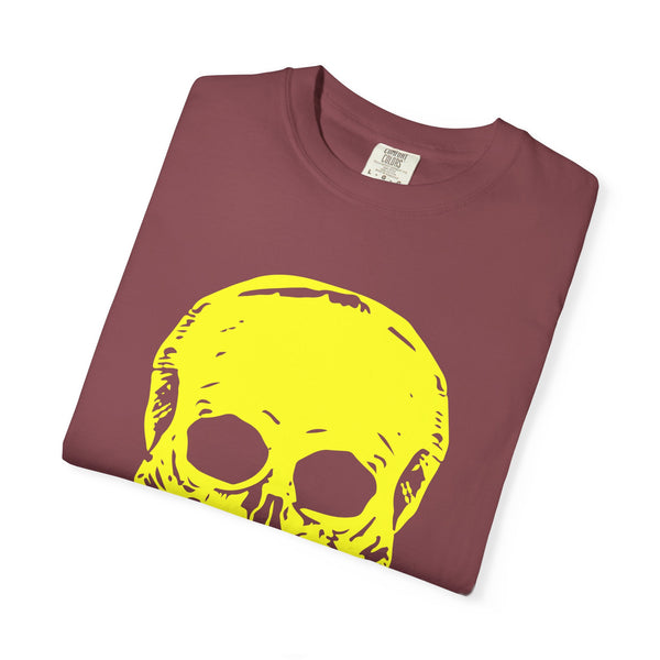 Vibrant Neon Yellow Skull Graphic T-Shirt - Unisex Garment-Dyed Tee for Casual Style