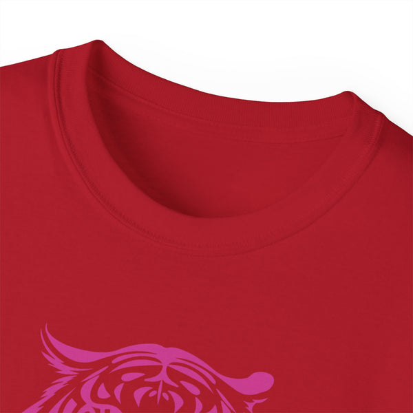 Fugitive Tees- Pink “Live Free” Jumbo Retro Roaring Tiger Head Graphic Tee