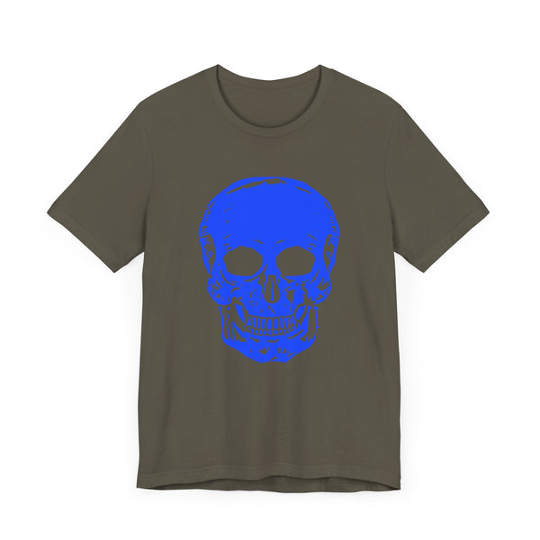 Stylish Unisex Neon Blue Skull Tee - "Fugitive" Graphic T-Shirt