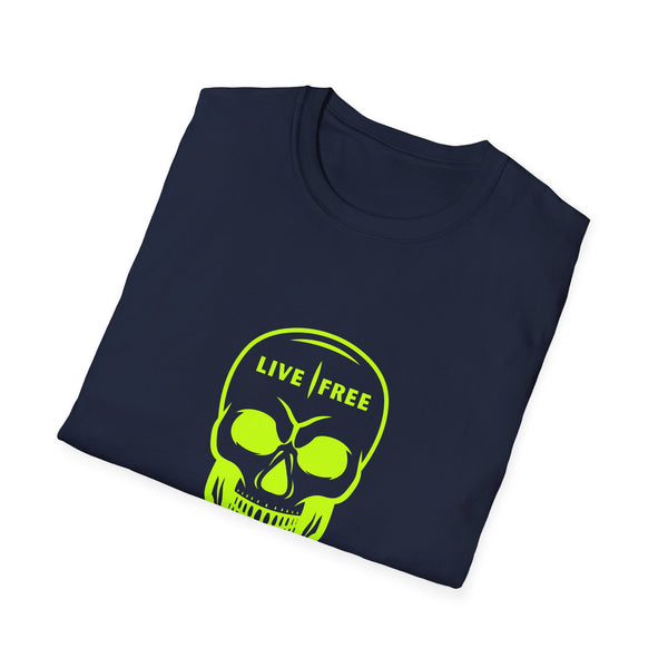 Neon Green Live Free Skull Unisex Softstyle T-Shirt - Edgy Graphic Tee