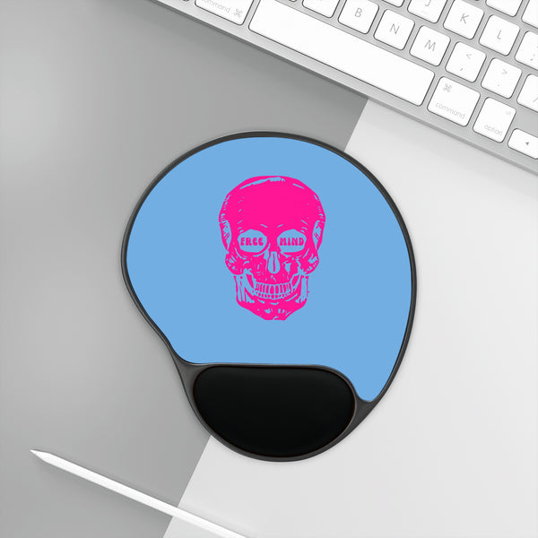 Neon Pink Skull Design Mouse Pad with Wrist Rest - Free Mind Inspired Ergonomic Office Accessory