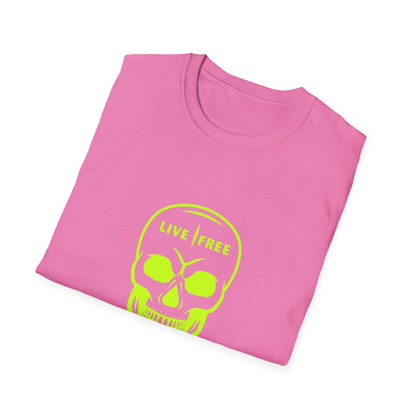 Neon Green Live Free Skull Unisex Softstyle T-Shirt - Edgy Graphic Tee