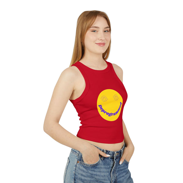 Deprogrammed Smiley Women's Micro Rib Racer Tank Top - Fun Summer Style