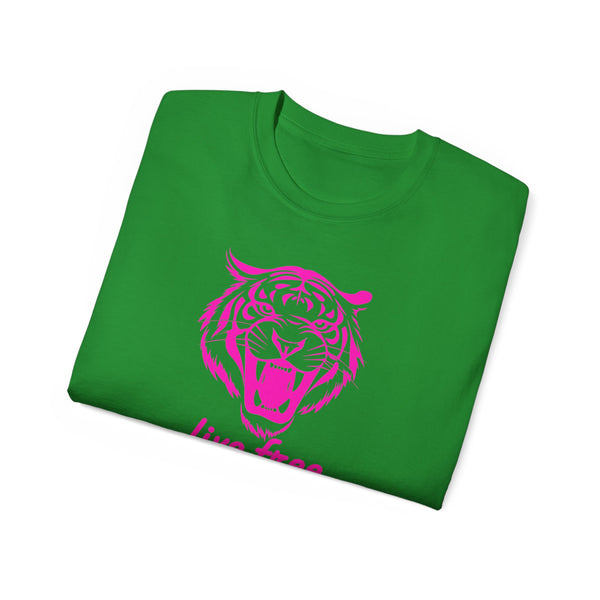 Neon Pink Live Free Tiger Graphic Tee - Unisex Ultra Cotton T-Shirt