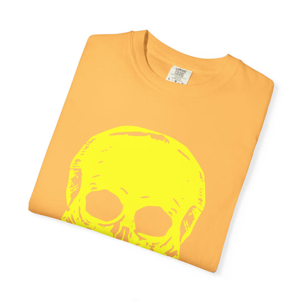 Vibrant Neon Yellow Skull Graphic T-Shirt - Unisex Garment-Dyed Tee for Casual Style