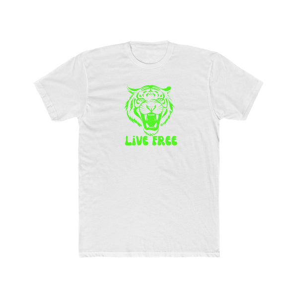 Live Free Neon Green Tiger Graphic Unisex Cotton Crew Tee