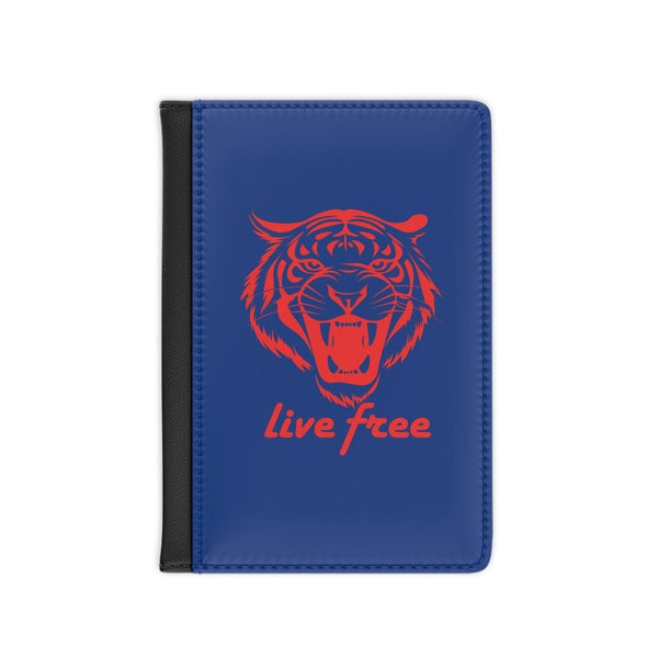 Stylish "Live Free" tiger passport cover with bold design and vibrant colors.