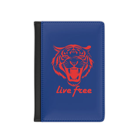 Stylish "Live Free" tiger passport cover with bold design and vibrant colors.
