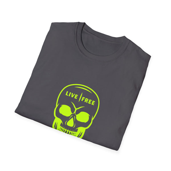 Neon Green Live Free Skull Unisex Softstyle T-Shirt - Edgy Graphic Tee