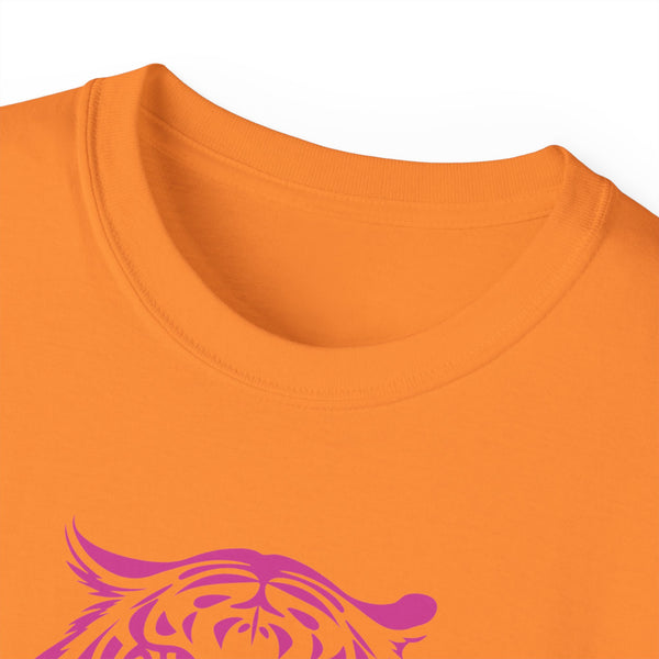 Fugitive Tees- Pink “Live Free” Jumbo Retro Roaring Tiger Head Graphic Tee