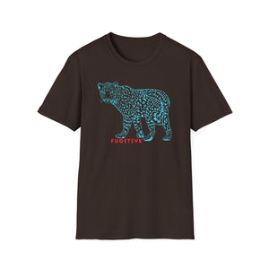 Fugitive Leopard Unisex Softstyle T-Shirt featuring trendy graphic design for wildlife lovers.