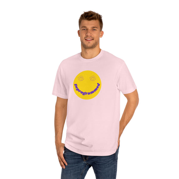 Retro Smiley Graphic Tee - Unisex Classic T-Shirt with 'Deprogrammed' and 'Fugitive' Designs
