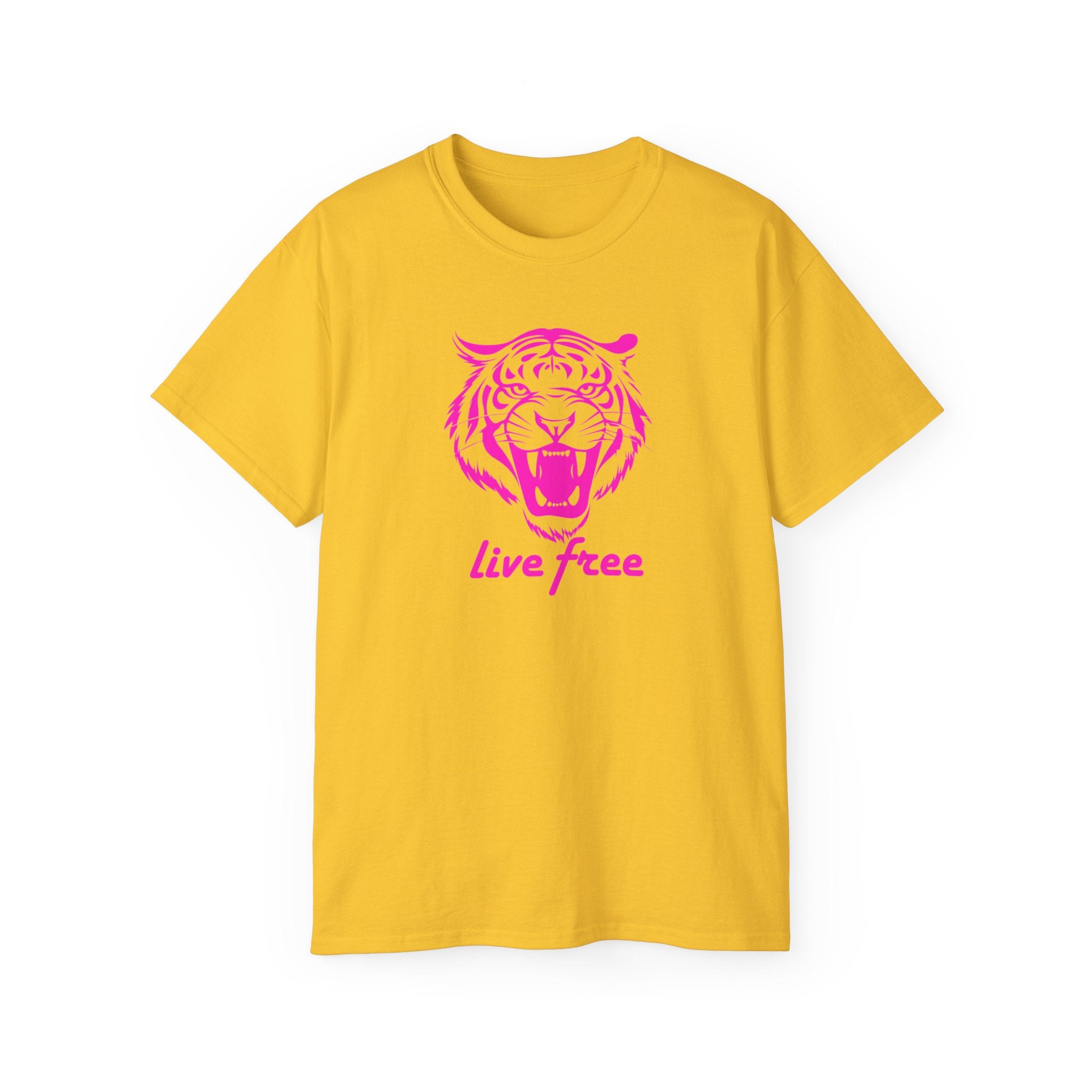 Neon Pink Live Free Tiger Graphic Tee - Unisex Ultra Cotton T-Shirt