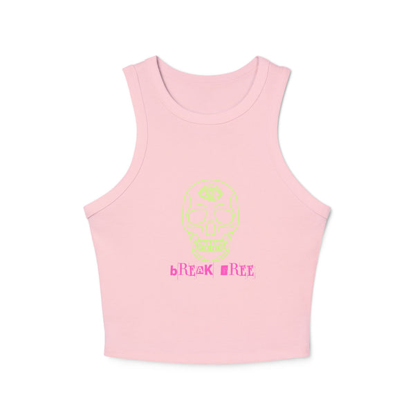 Edgy Women's Graphic Crop Tank Top - Break Free Skull Design
