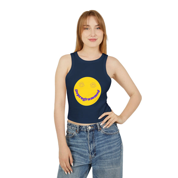 Deprogrammed Smiley Women's Micro Rib Racer Tank Top - Fun Summer Style