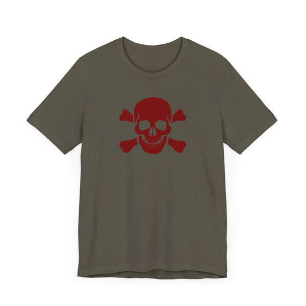 BURGUNDY Fugitive Skull and Crossbones Graphic Tee - Unisex Jersey Short Sleeve T-Shirt