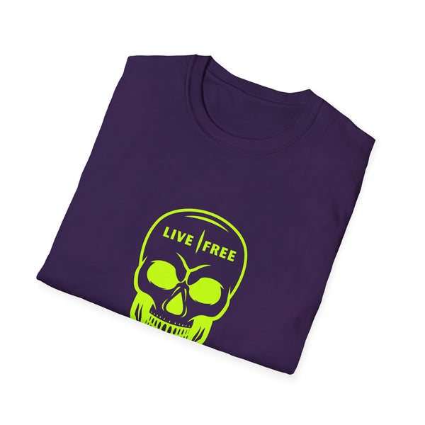 Neon Green Live Free Skull Unisex Softstyle T-Shirt - Edgy Graphic Tee