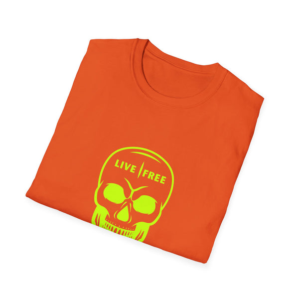 Neon Green Live Free Skull Unisex Softstyle T-Shirt - Edgy Graphic Tee