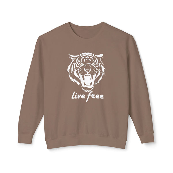 Unisex Lightweight Crewneck Sweatshirt - 'Live Free' Tiger Design