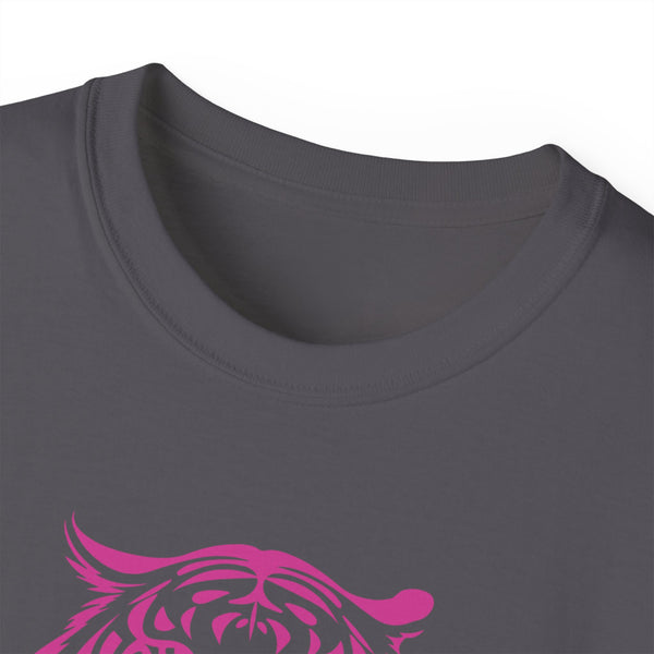 Fugitive Tees- Pink “Live Free” Jumbo Retro Roaring Tiger Head Graphic Tee