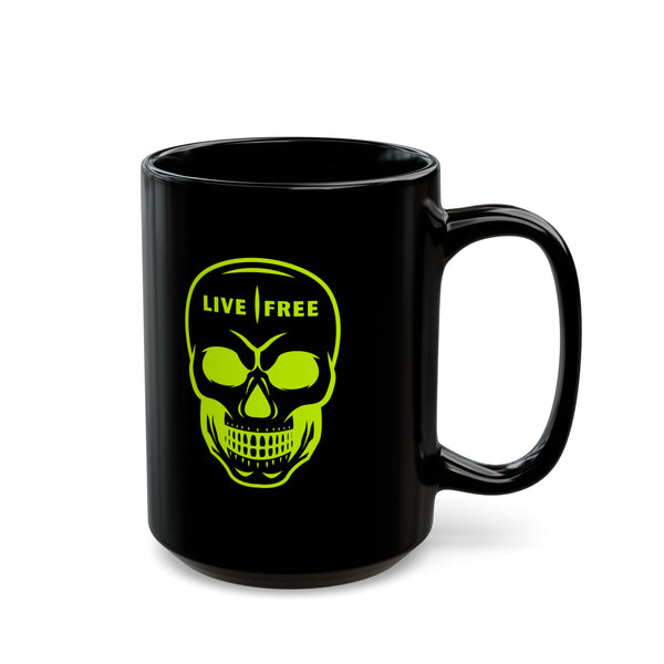 NEON GREEN LIVE FREE SKULL Black Coffee Mug - Perfect Gift for Coffee Lovers | 11oz & 15oz Options