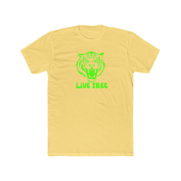 Live Free Neon Green Tiger Graphic Unisex Cotton Crew Tee