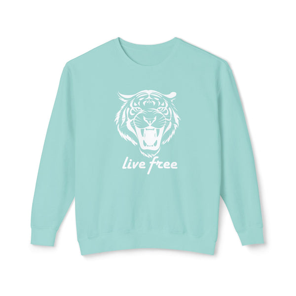 Unisex Lightweight Crewneck Sweatshirt - 'Live Free' Tiger Design