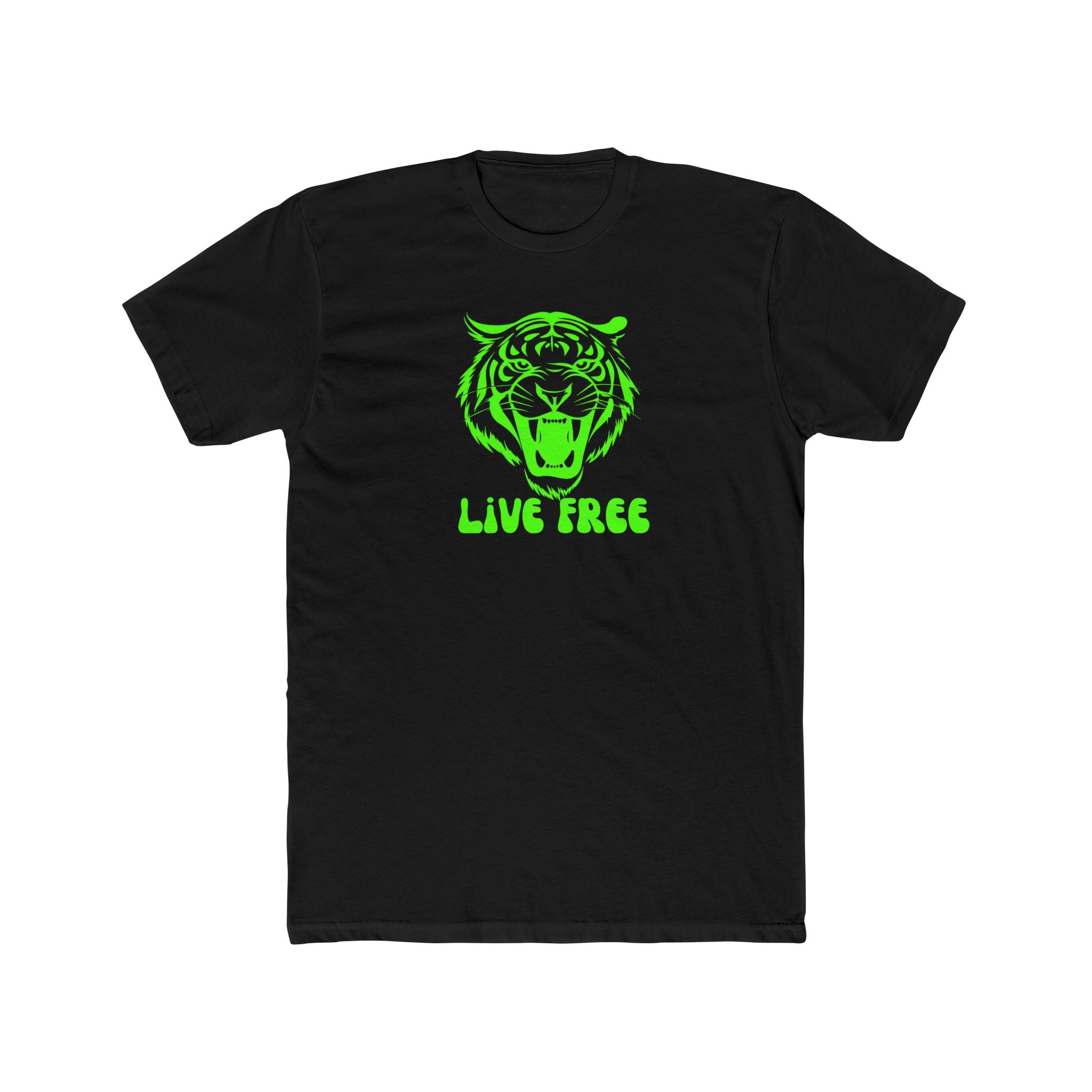 Live Free Neon Green Tiger Graphic Unisex Cotton Crew Tee