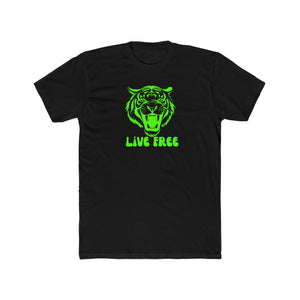 Live Free Neon Green Tiger Graphic Unisex Cotton Crew Tee