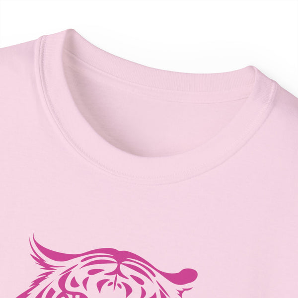 Fugitive Tees- Pink “Live Free” Jumbo Retro Roaring Tiger Head Graphic Tee