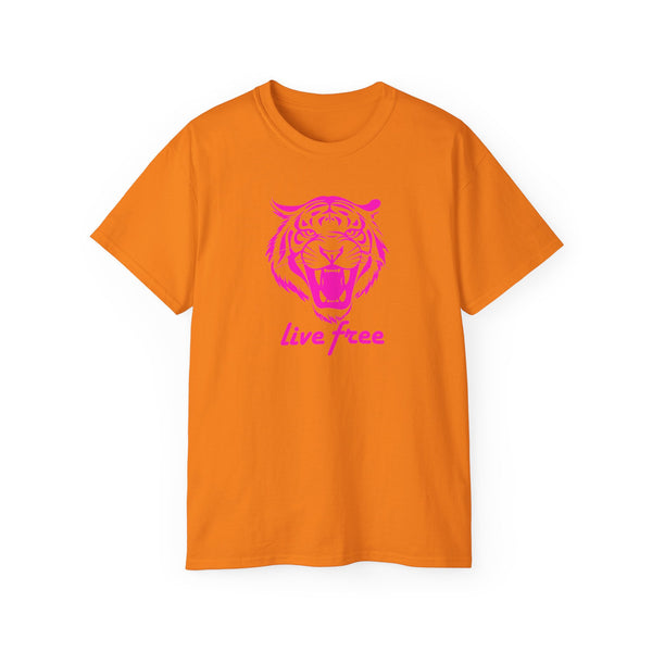 Neon Pink Live Free Tiger Graphic Tee - Unisex Ultra Cotton T-Shirt
