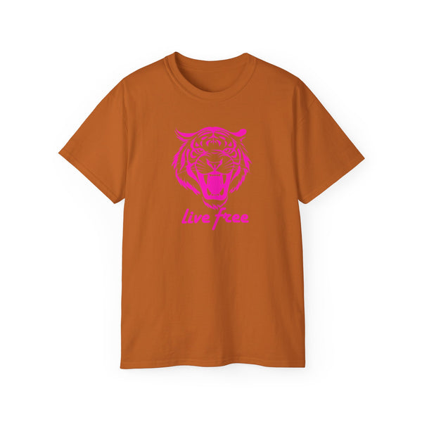 Neon Pink Live Free Tiger Graphic Tee - Unisex Ultra Cotton T-Shirt