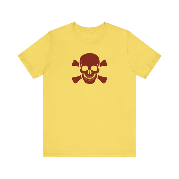 BURGUNDY Fugitive Skull and Crossbones Graphic Tee - Unisex Jersey Short Sleeve T-Shirt