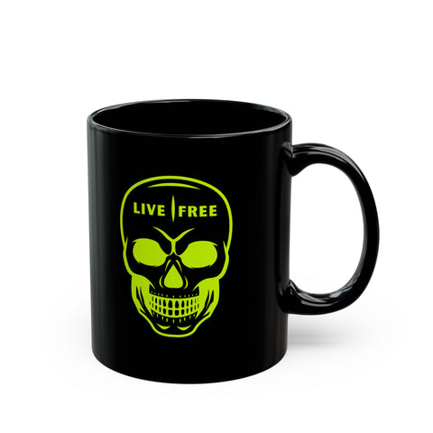 NEON GREEN LIVE FREE SKULL Black Coffee Mug - Perfect Gift for Coffee Lovers | 11oz & 15oz Options