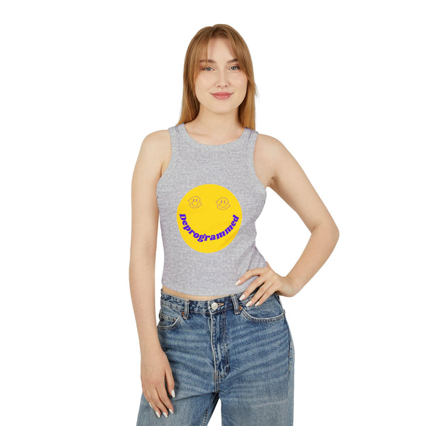 Deprogrammed Smiley Women's Micro Rib Racer Tank Top - Fun Summer Style