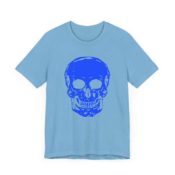 Neon Blue Skull Graphic Tee - Fugitive Statement T-shirt for Bold Style