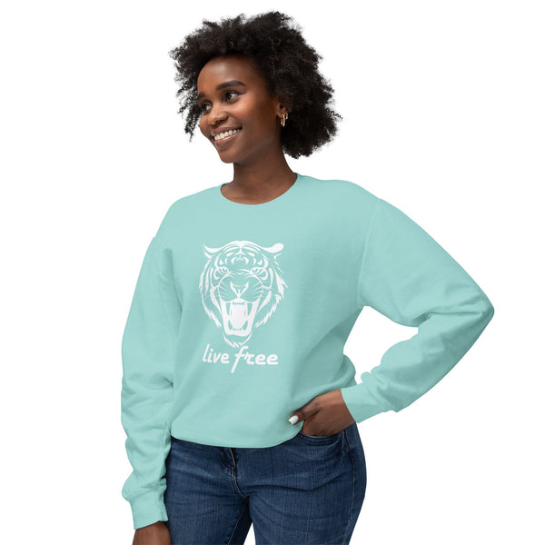 Unisex Lightweight Crewneck Sweatshirt - 'Live Free' Tiger Design